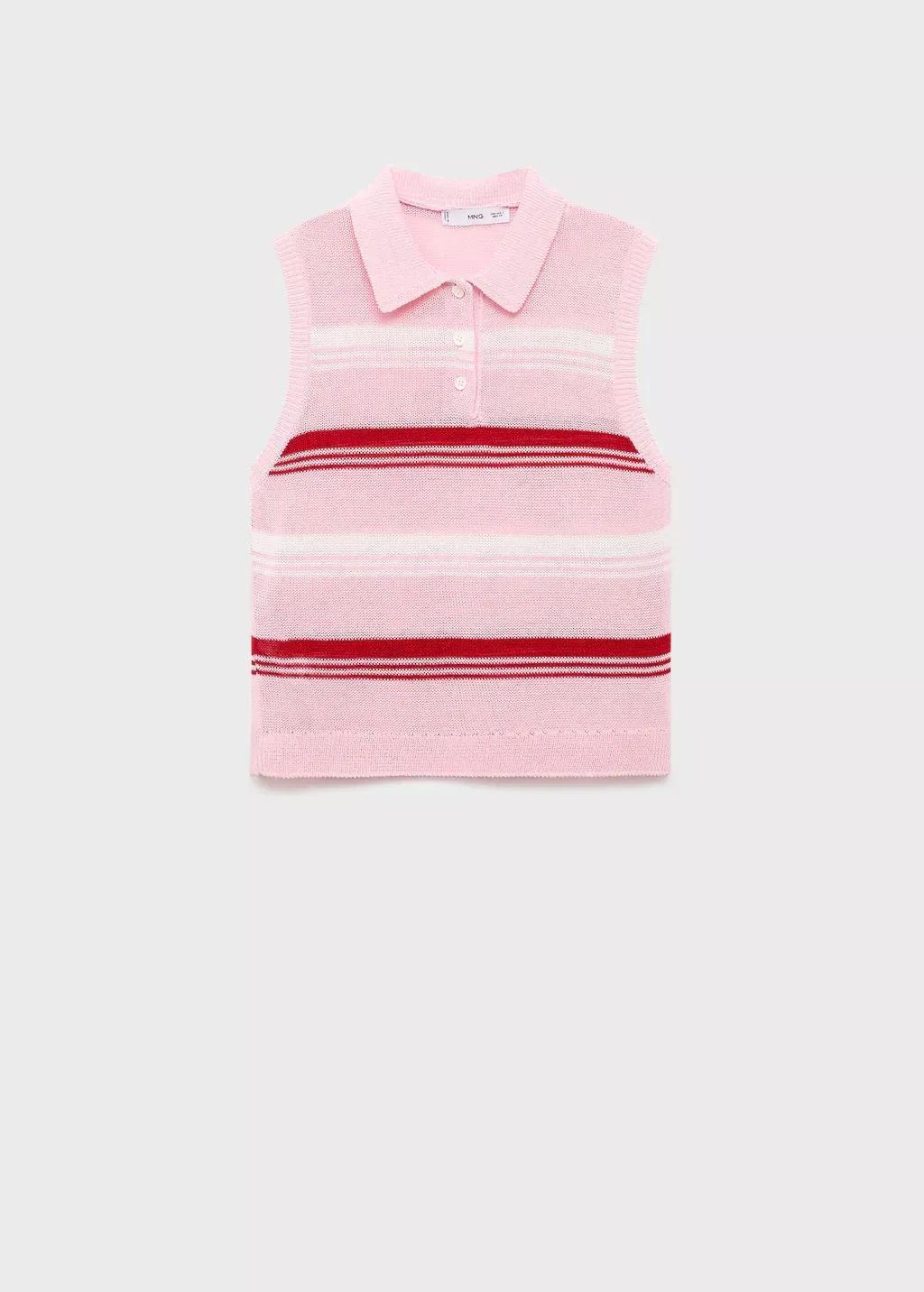 Pink Lt Pastel Striped Knitted Polo-Neck Top, Light-Pastel Pink, large image number 0