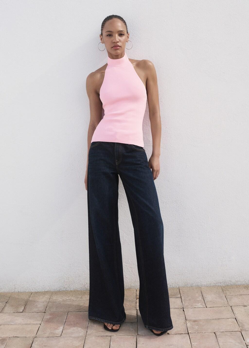 Pink Lt Pastel Halter-Neck Knitted Top, , large image number 1