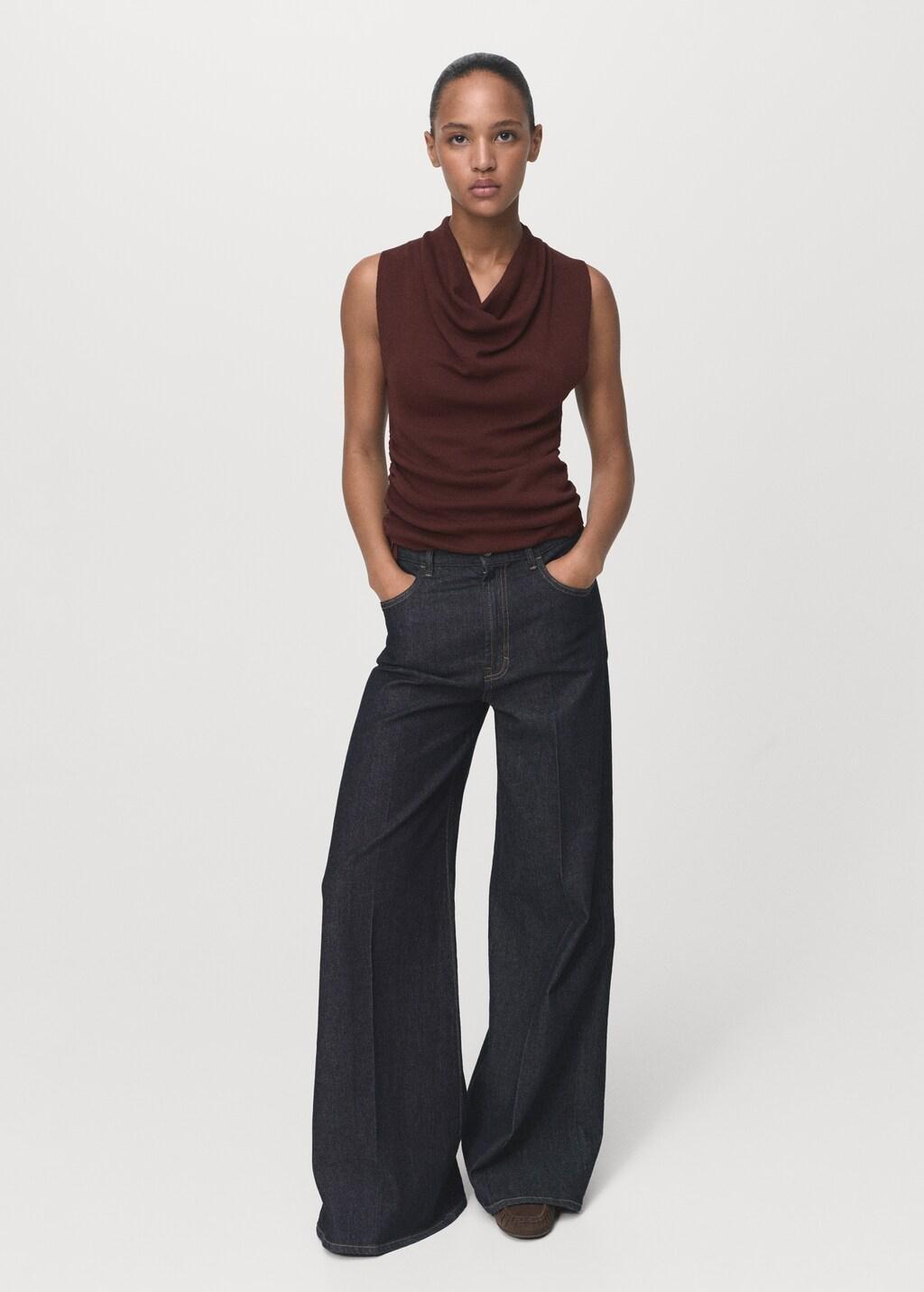 BROWN Gathered knit top, , large image number 1