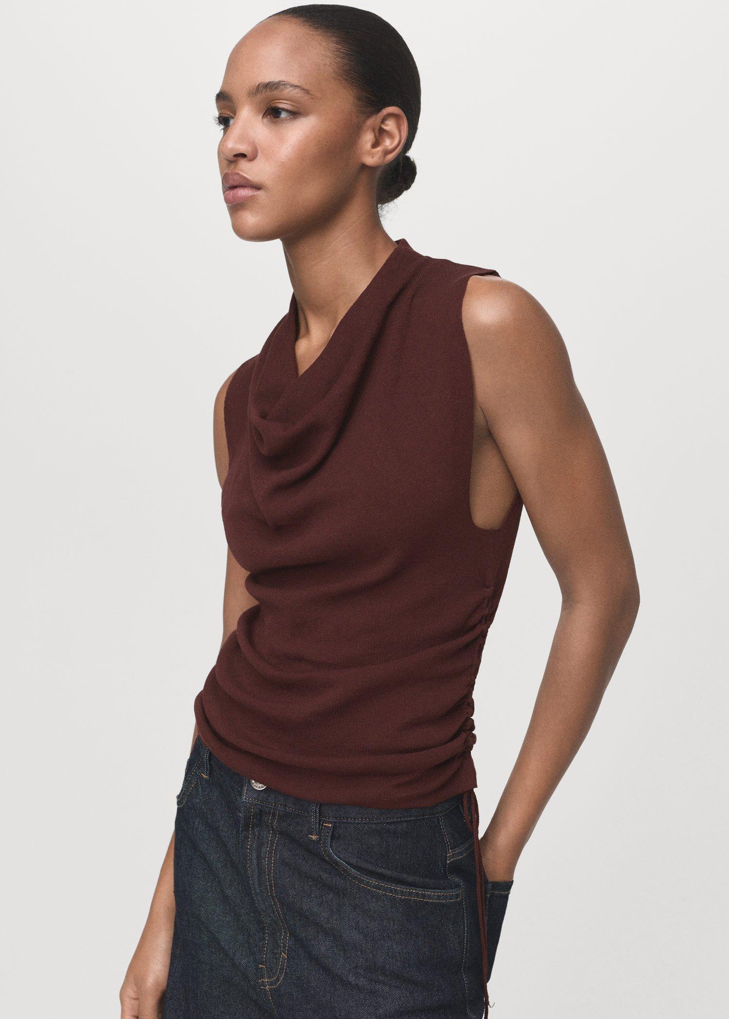 BROWN Gathered knit top, , large image number 2