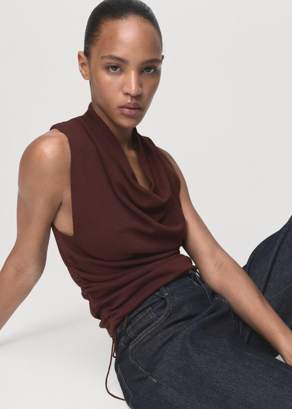BROWN Gathered knit top, , large image number 13