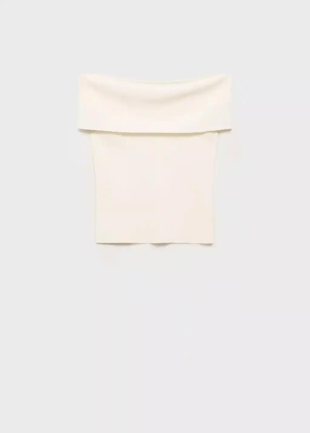 White Strapless Knitted Top, Natural White, medium