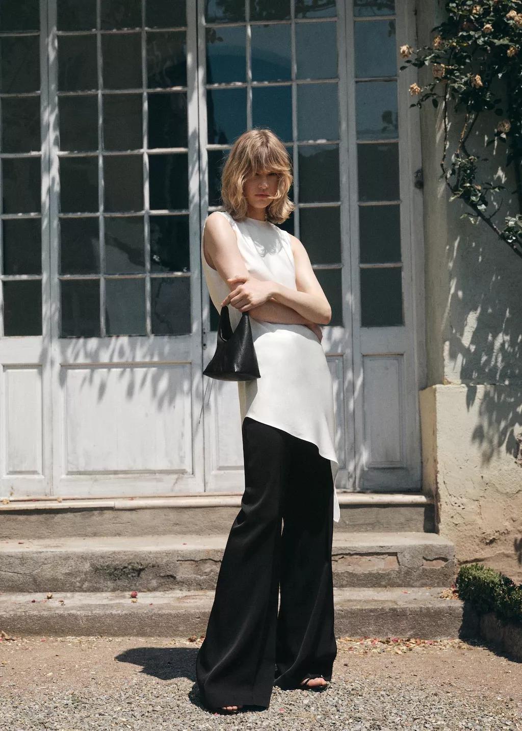 White Asymmetrical Satin Top, , large image number 0