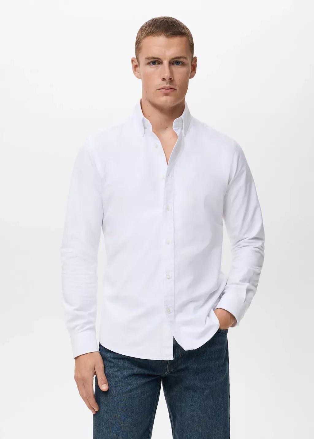 White Cotton Oxford Shirt, White, large image number 0