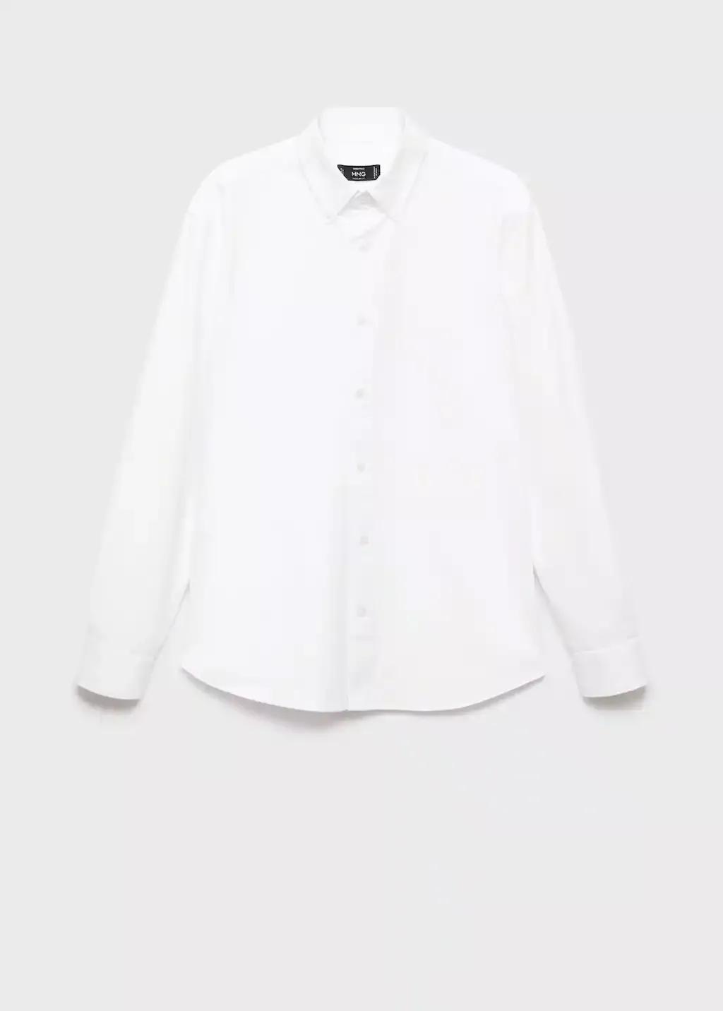 White Cotton Oxford Shirt, White, large image number 3