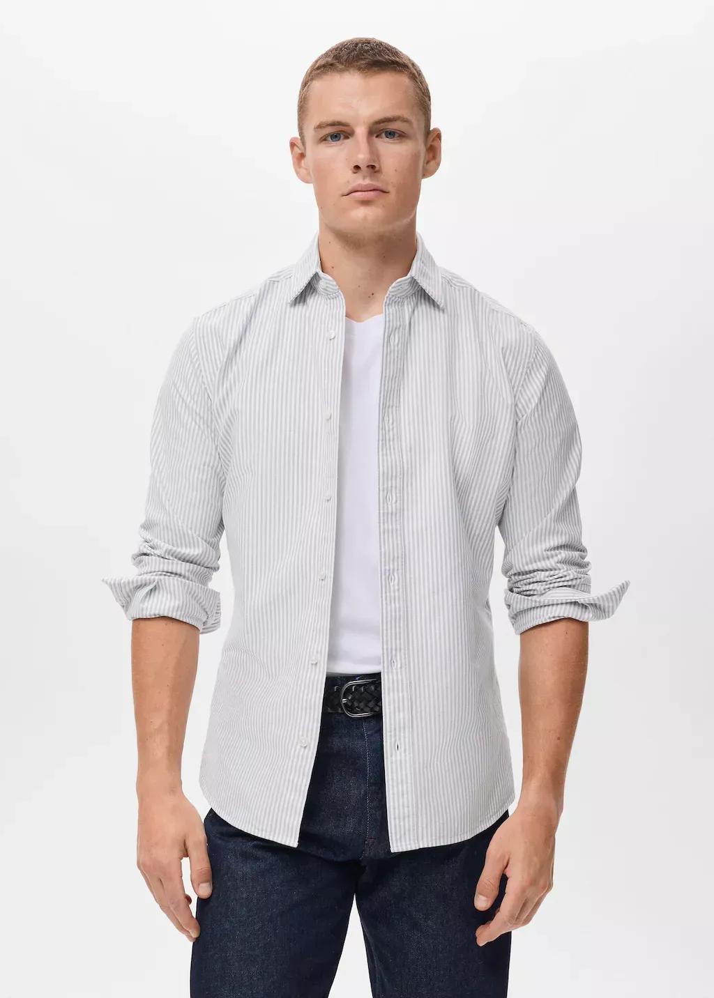 Grey Cotton Kodak Striped Shirt, Grey, large image number 0