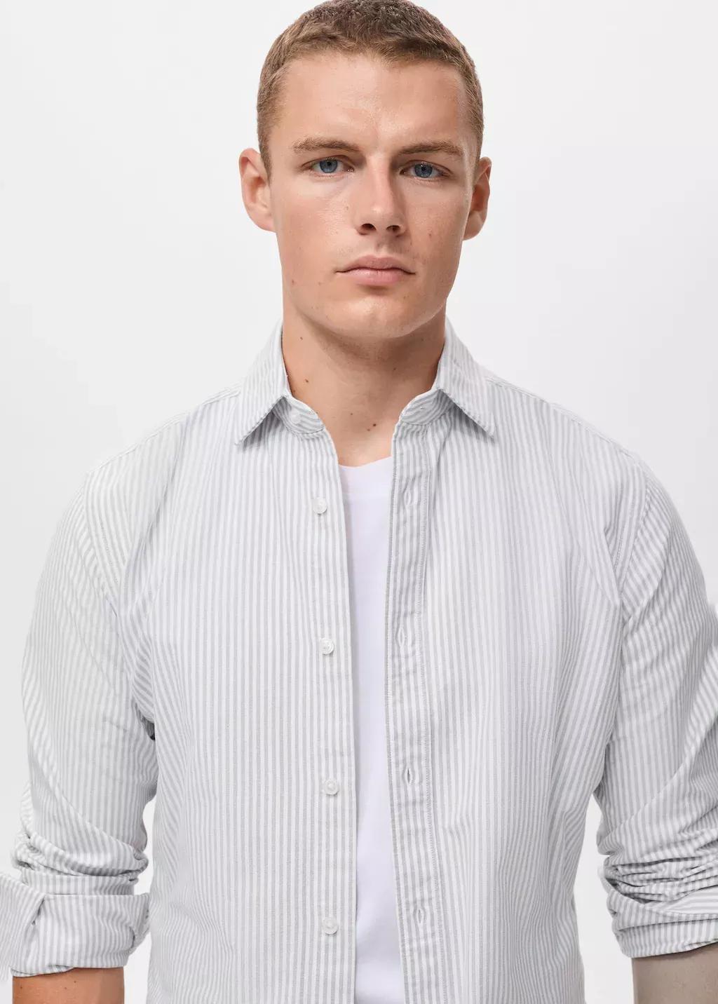 Grey Cotton Kodak Striped Shirt, Grey, large image number 1