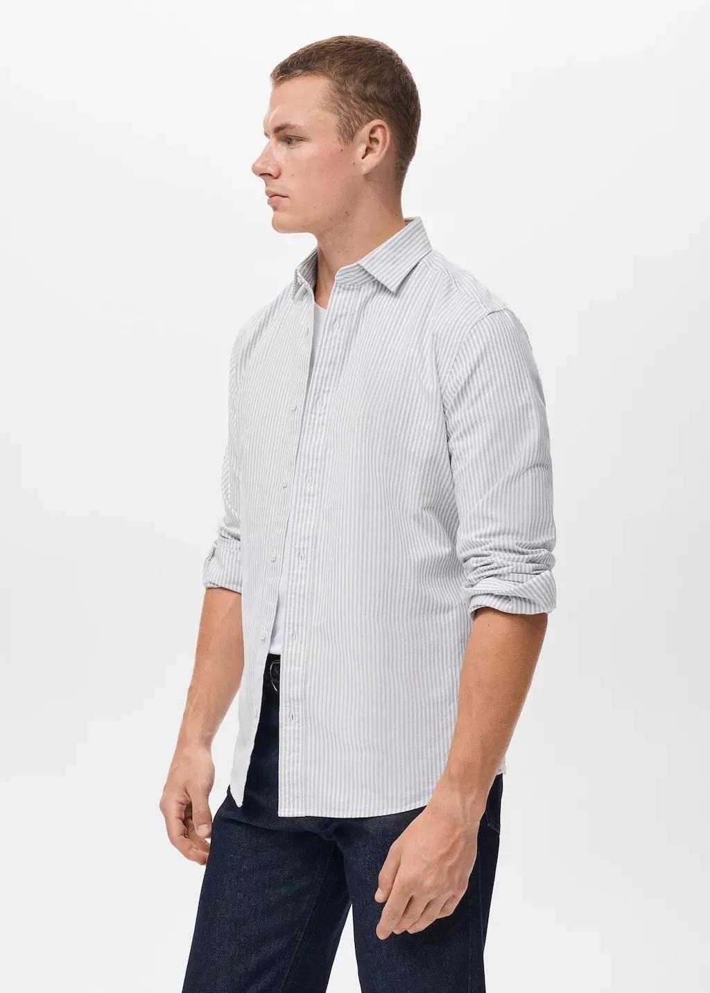 Grey Cotton Kodak Striped Shirt, Grey, large image number 2