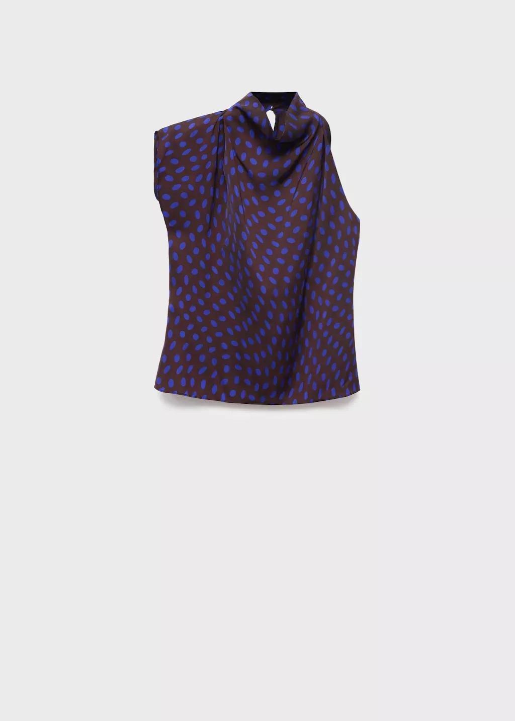Brown Polka-Dot Blouse With Draped Collar, , large image number 3
