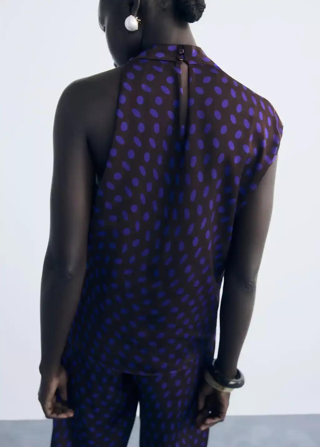 Brown Polka-Dot Blouse With Draped Collar, , large image number 6
