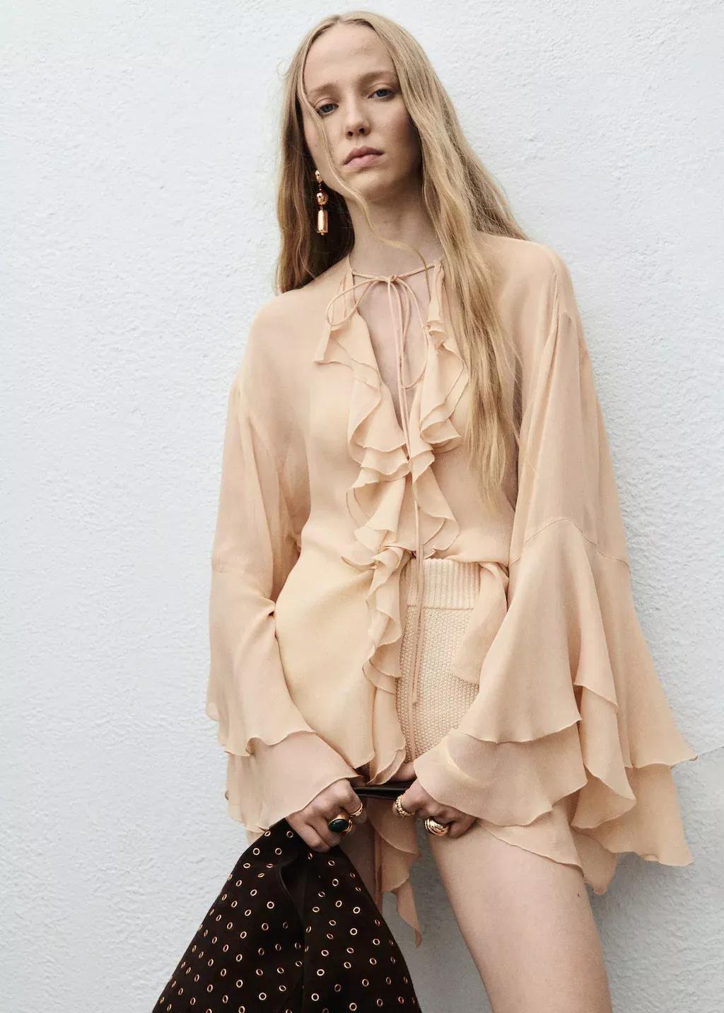 LT-PASTEL PINK Ruffled blouse with flared sleeves, Light-Pastel Pink, large image number 0