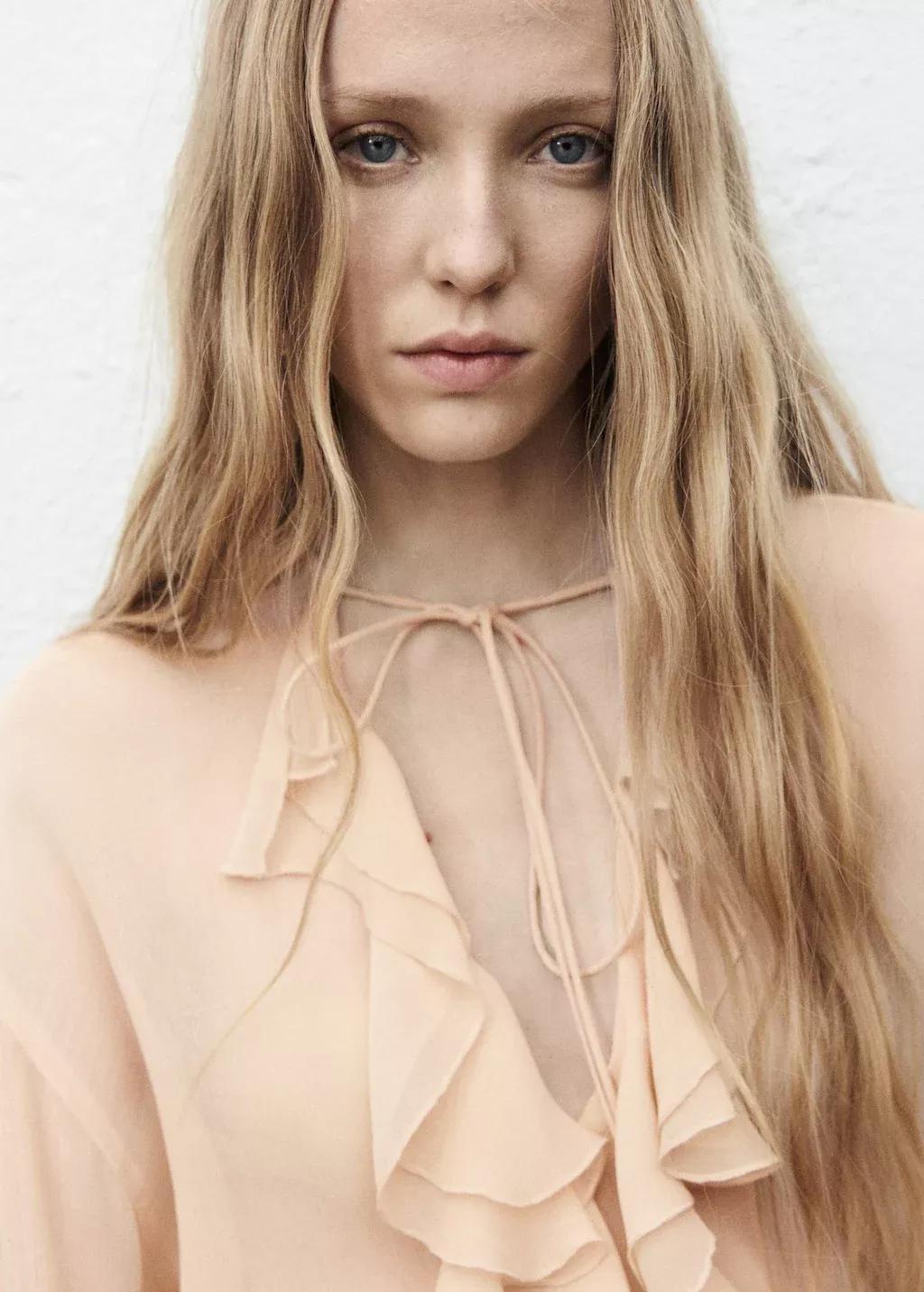 LT-PASTEL PINK Ruffled blouse with flared sleeves, Light-Pastel Pink, large image number 1