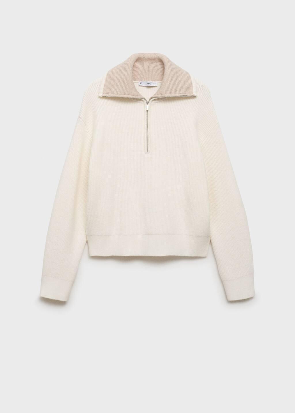 Grey Sweater With Contrasting Zip Collar, , large image number 0