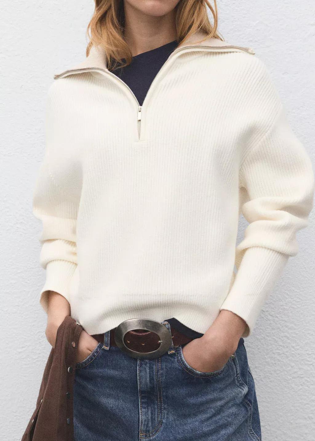 Grey Sweater With Contrasting Zip Collar, , large image number 1
