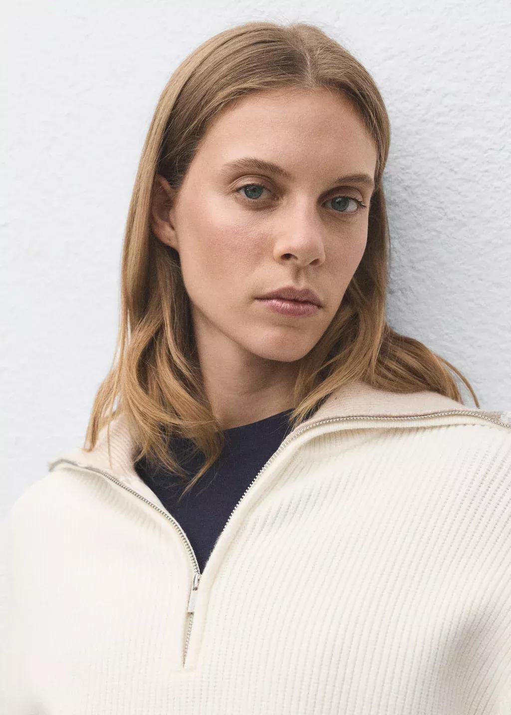 Grey Sweater With Contrasting Zip Collar, Light Pastel Grey, large image number 2