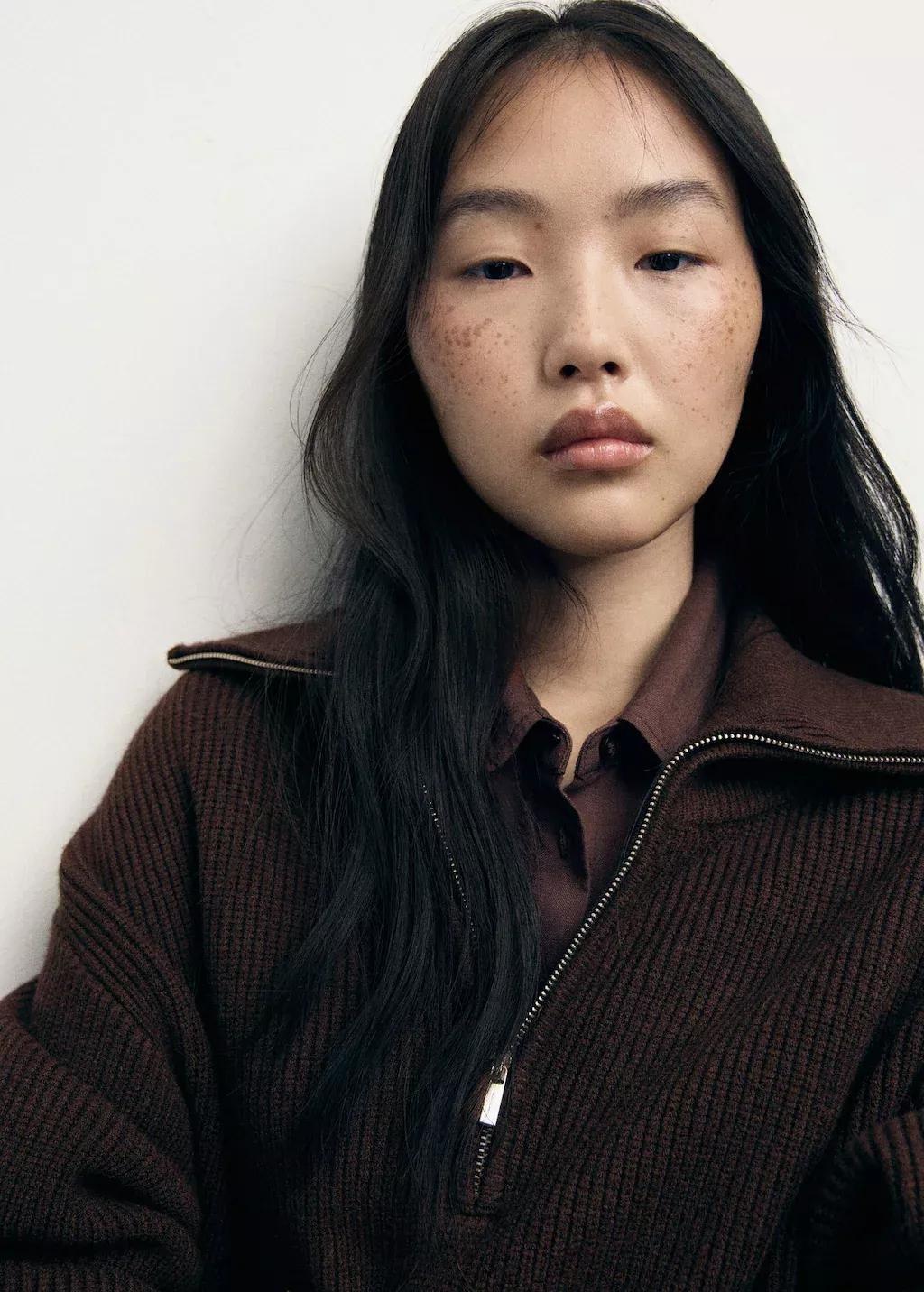 Brown Sweater With Contrasting Zip Collar, , large image number 2