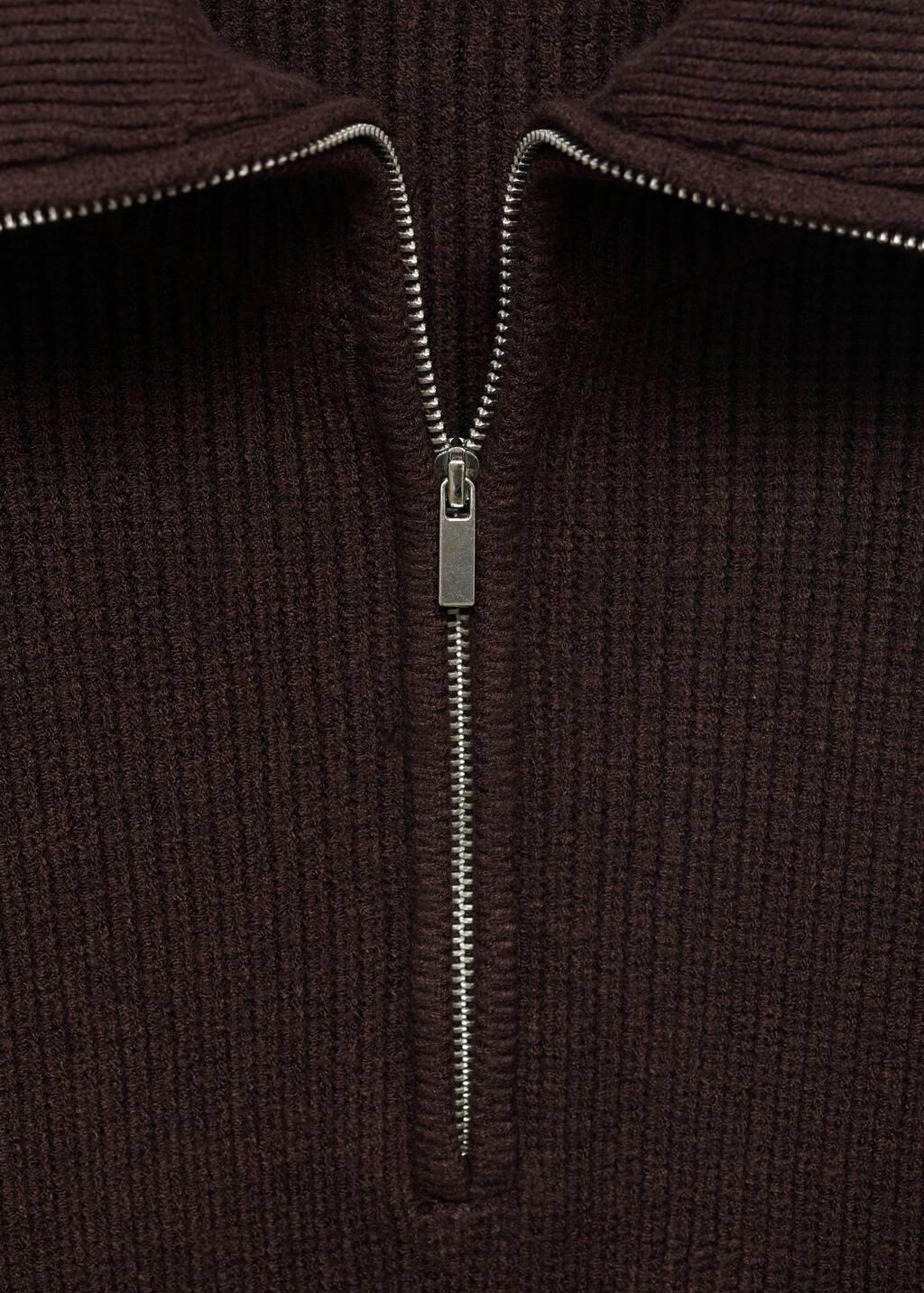 Brown Sweater With Contrasting Zip Collar, , large image number 4