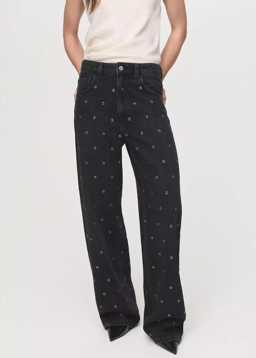 Grey Balloon Jeans With Eyelets, Open Grey, medium