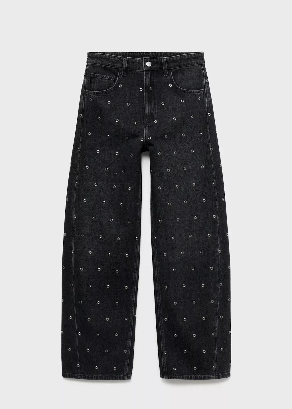 Grey Balloon Jeans With Eyelets, Open Grey, large image number 3