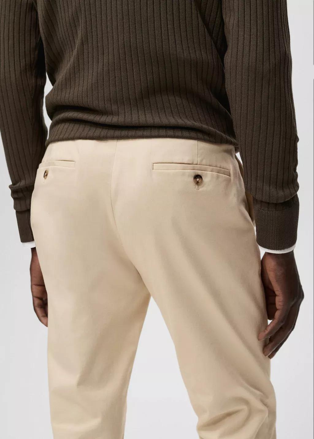 Beige Barna Slim-Fit Twill Chino Trousers, , large image number 1