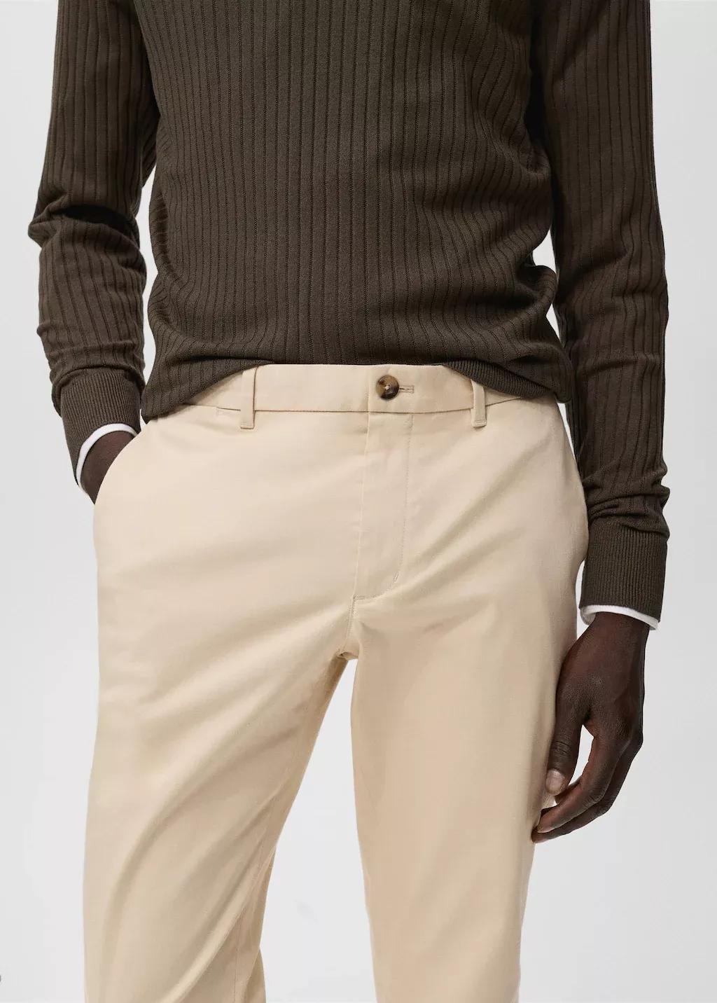 Beige Barna Slim-Fit Twill Chino Trousers, Light Beige, large image number 3