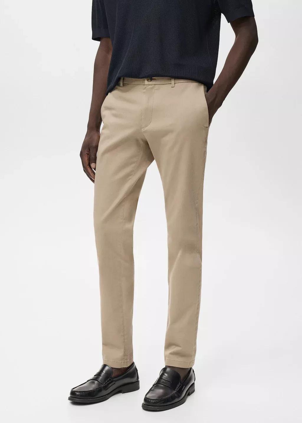 Beige Barna Slim-Fit Twill Chino Trousers, , large image number 0
