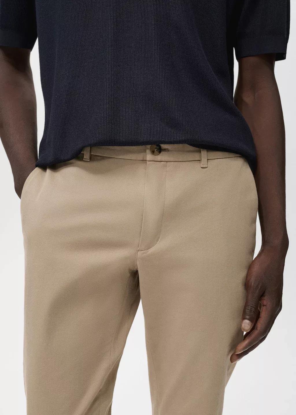Beige Barna Slim-Fit Twill Chino Trousers, , large image number 1