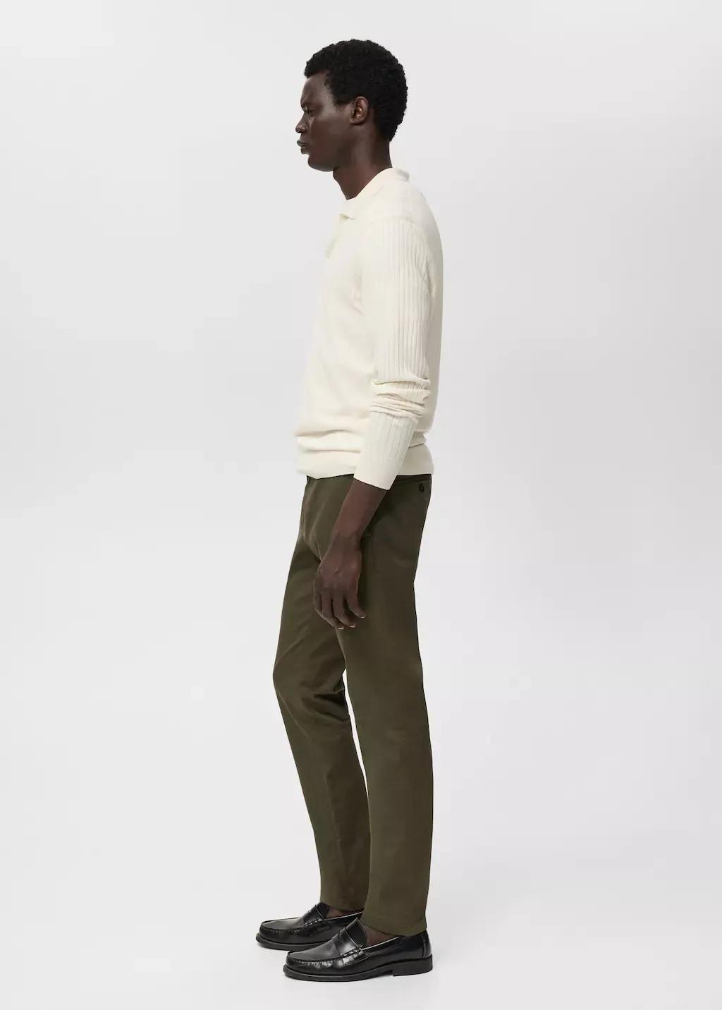 Khaki Barna Slim-Fit Twill Chino Trousers, Beige - Khaki, large image number 2