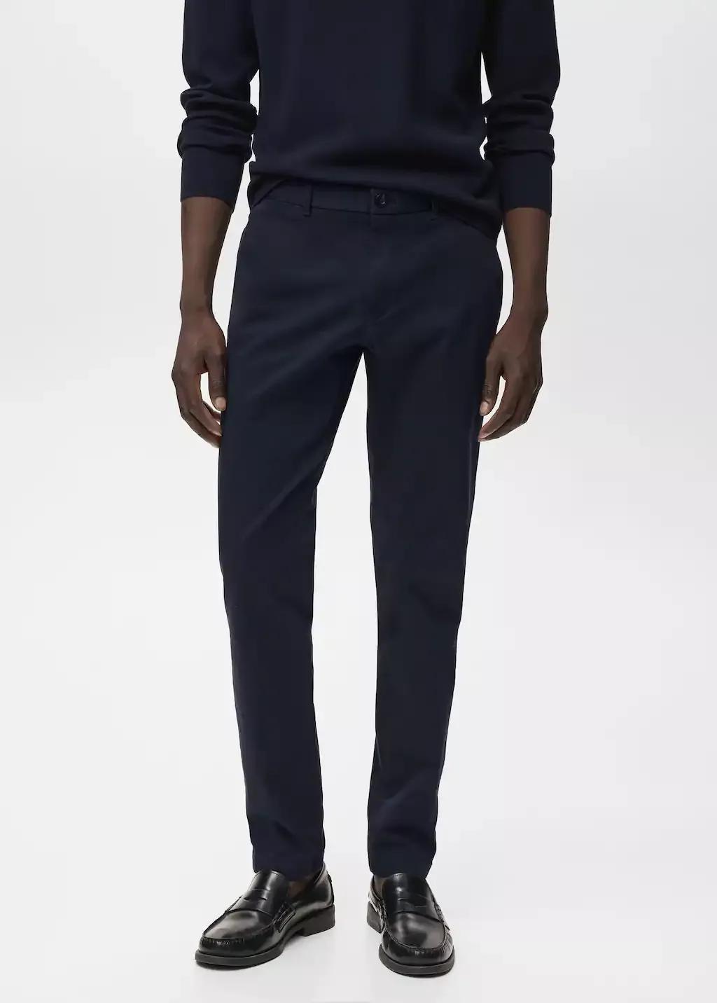 Navy Barna Slim-Fit Twill Chino Trousers, , large image number 0