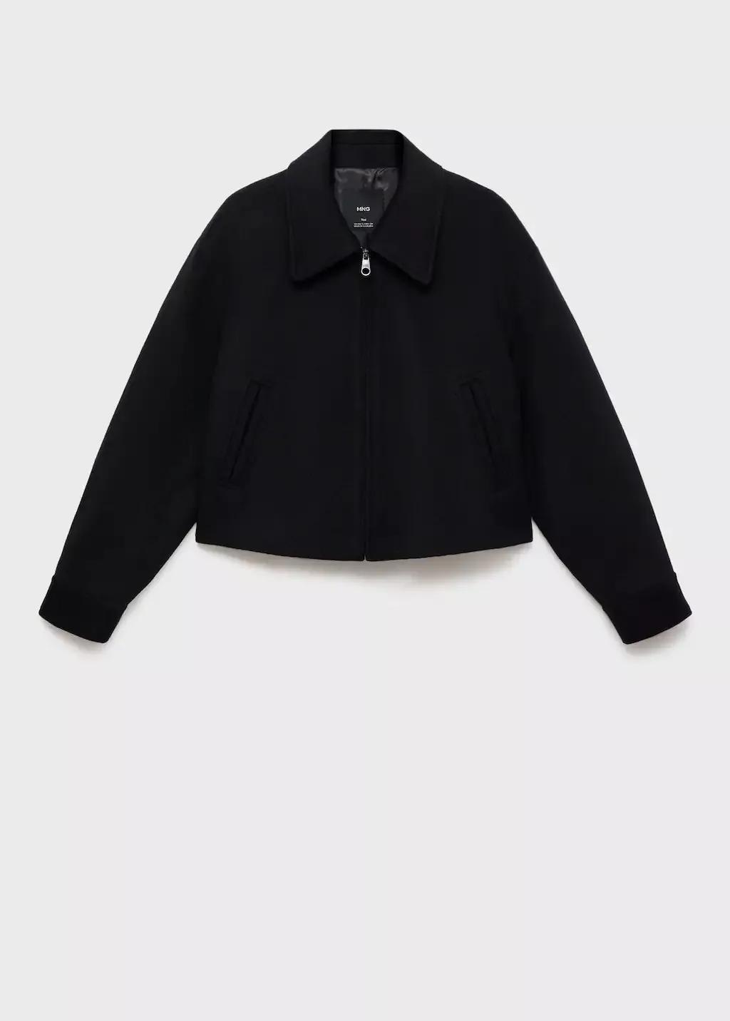 Black Wool Bomber Jacket, , large image number 0