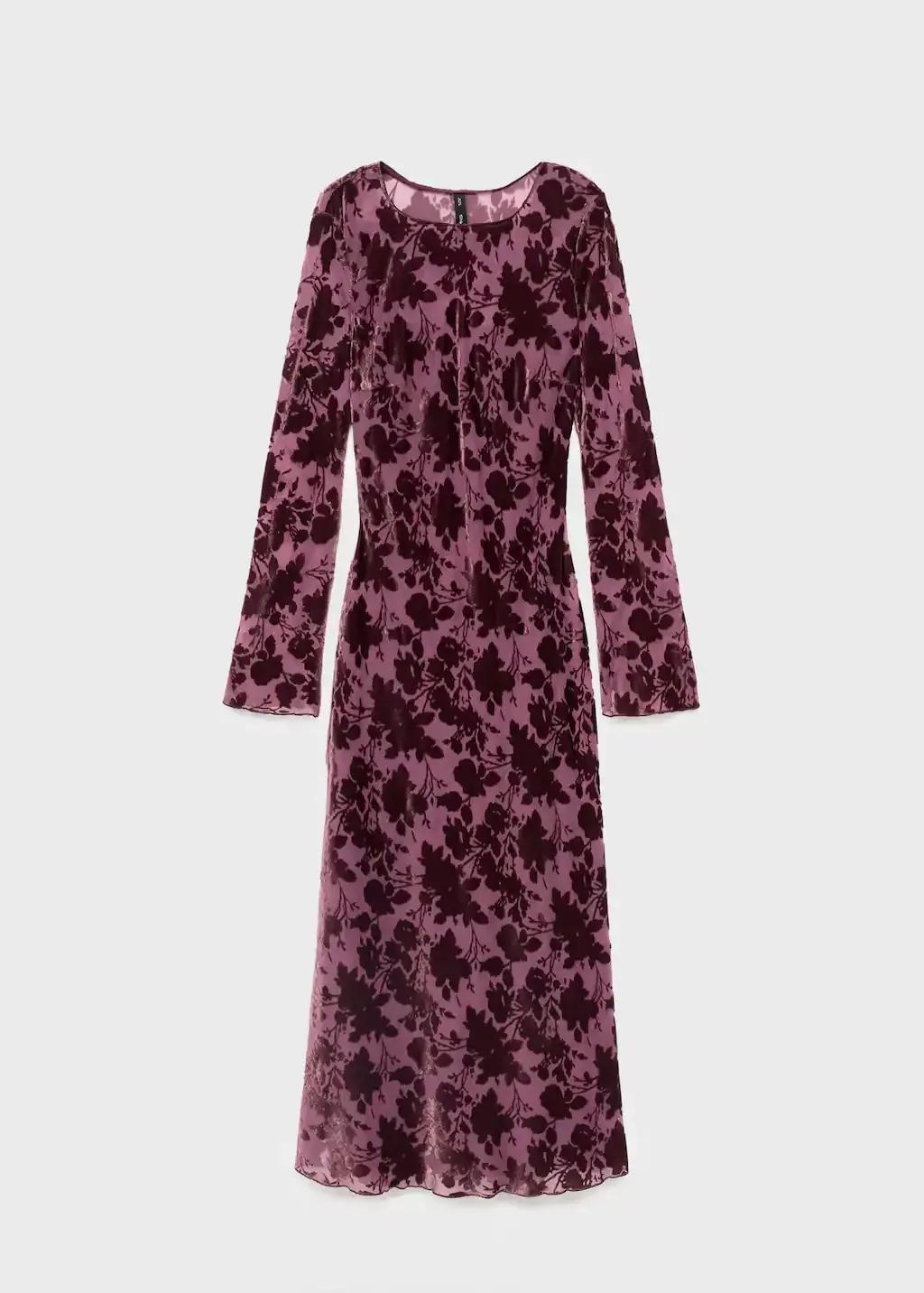 Red Floral Jacquard Dress With Bell Sleeves, , large image number 3