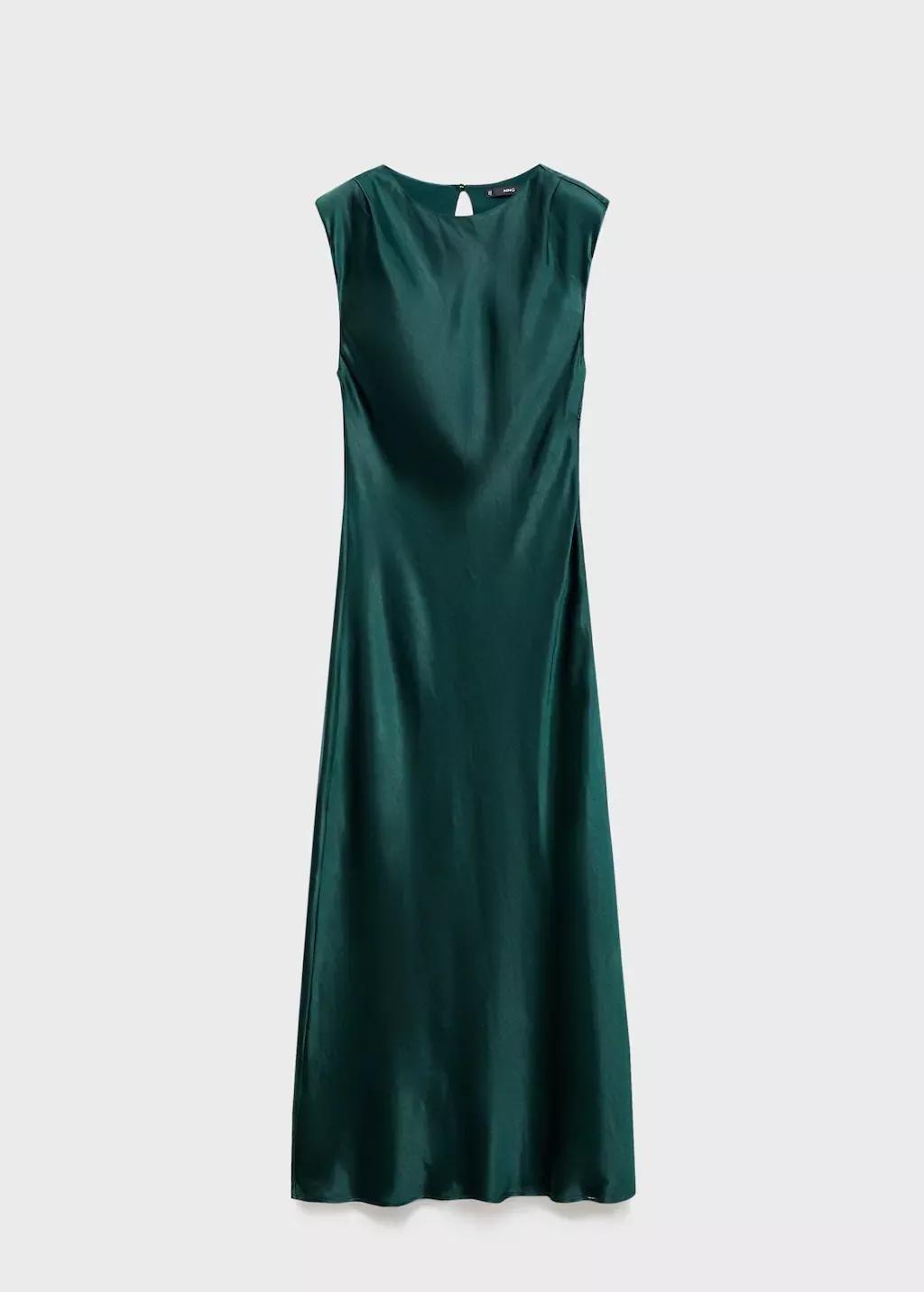 Green Fitted Satin Dress, Green, large image number 0