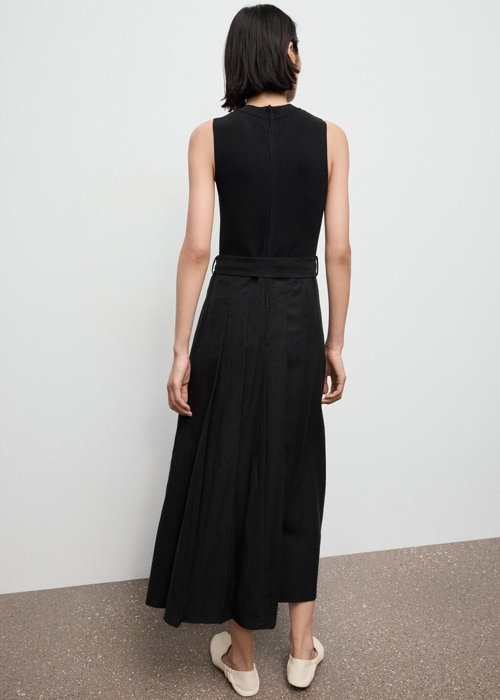 Black Combined Woven Dress With Belt, Black, large image number 2
