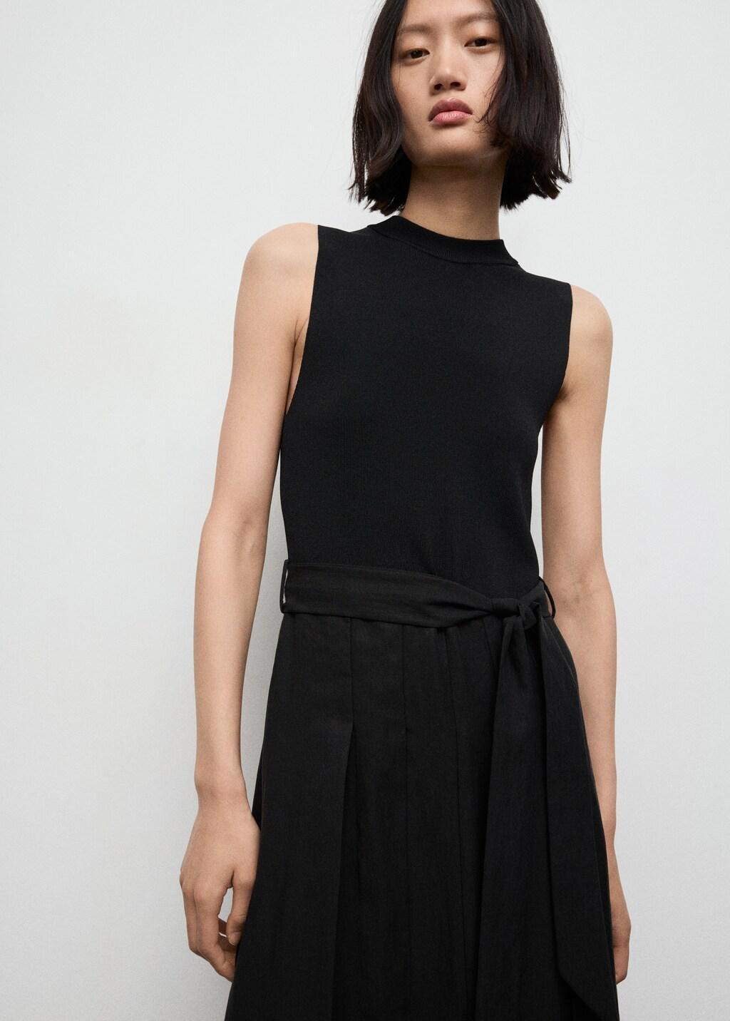 Black Combined Woven Dress With Belt, Black, large image number 3