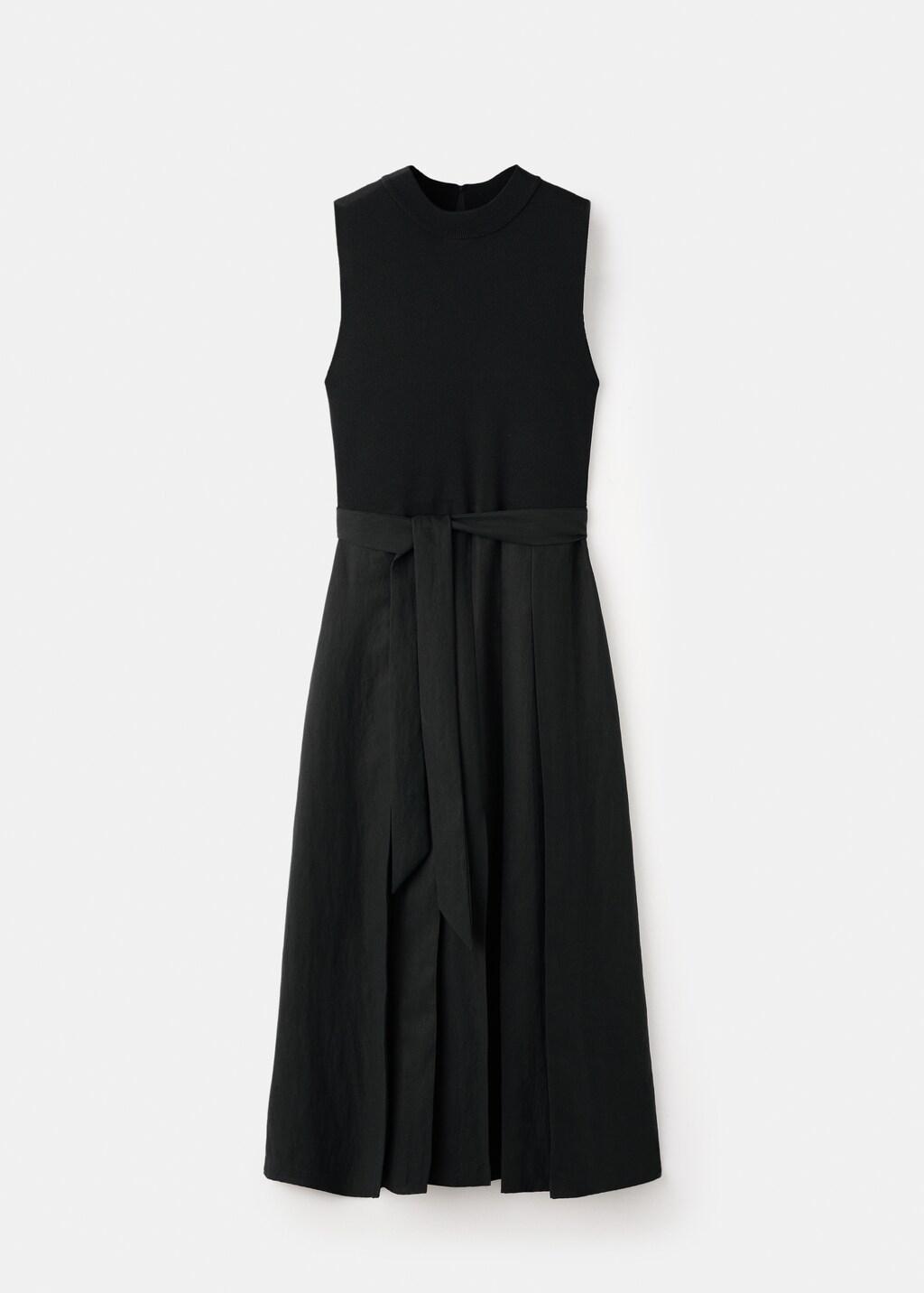Black Combined Woven Dress With Belt, Black, large image number 6