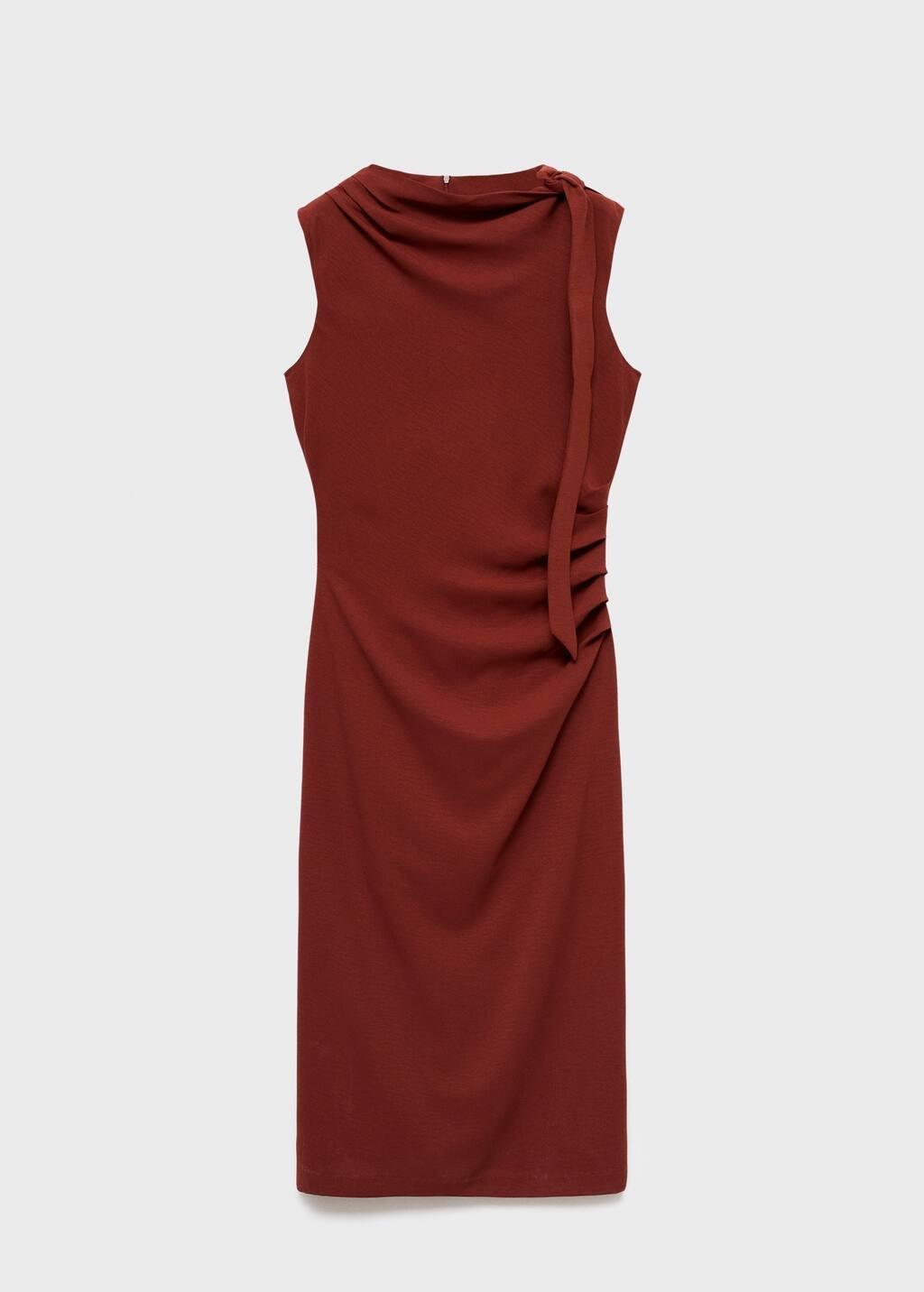 Orange Ruched Dress With Knot Detail, Medium Orange, large image number 0