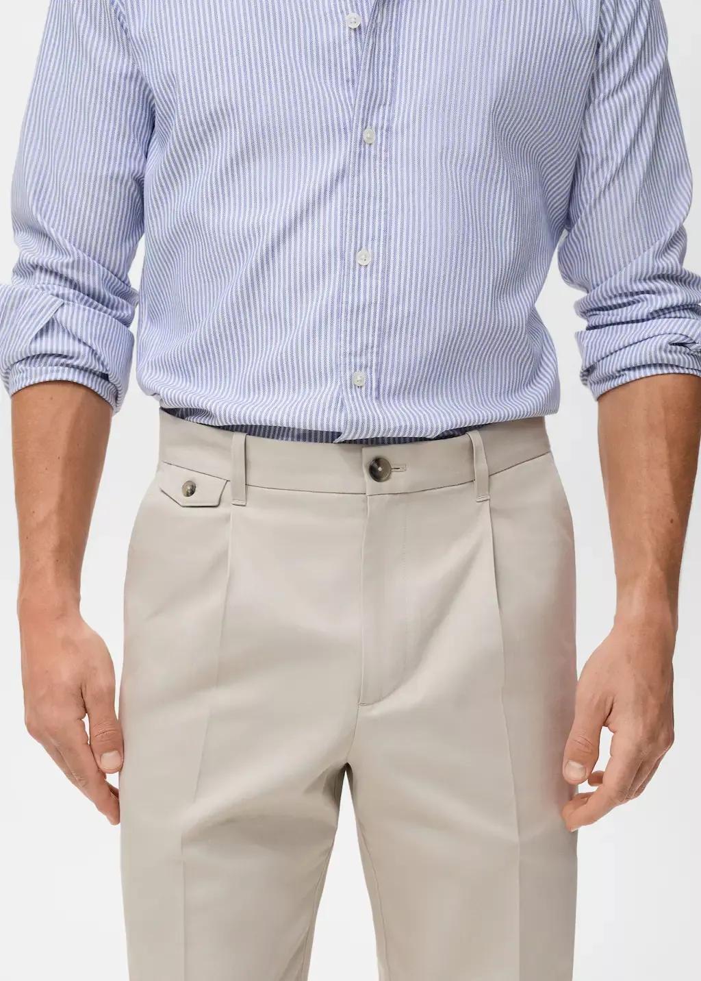 Brown Lt Pastel Regular Fit Pleated Cotton Trousers, Light Pastel Brown, large image number 1