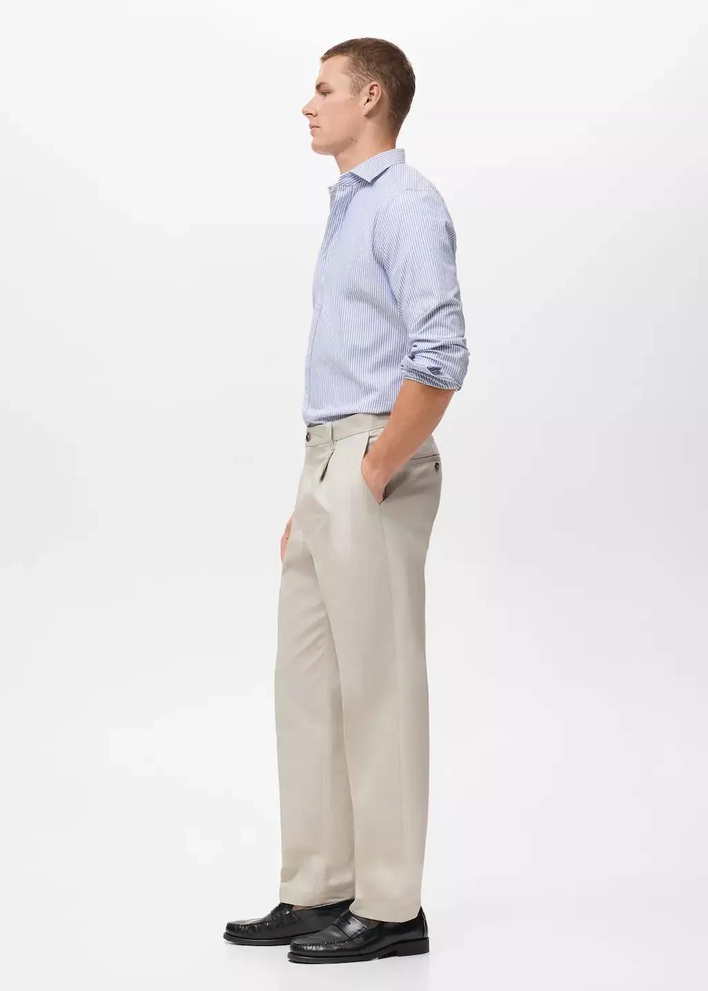 Brown Lt Pastel Regular Fit Pleated Cotton Trousers, Light Pastel Brown, large image number 2