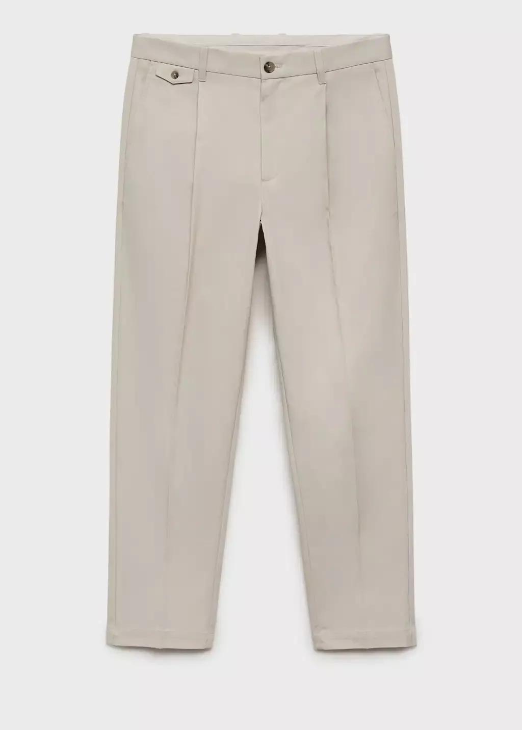 Brown Lt Pastel Regular Fit Pleated Cotton Trousers, Light Pastel Brown, large image number 3
