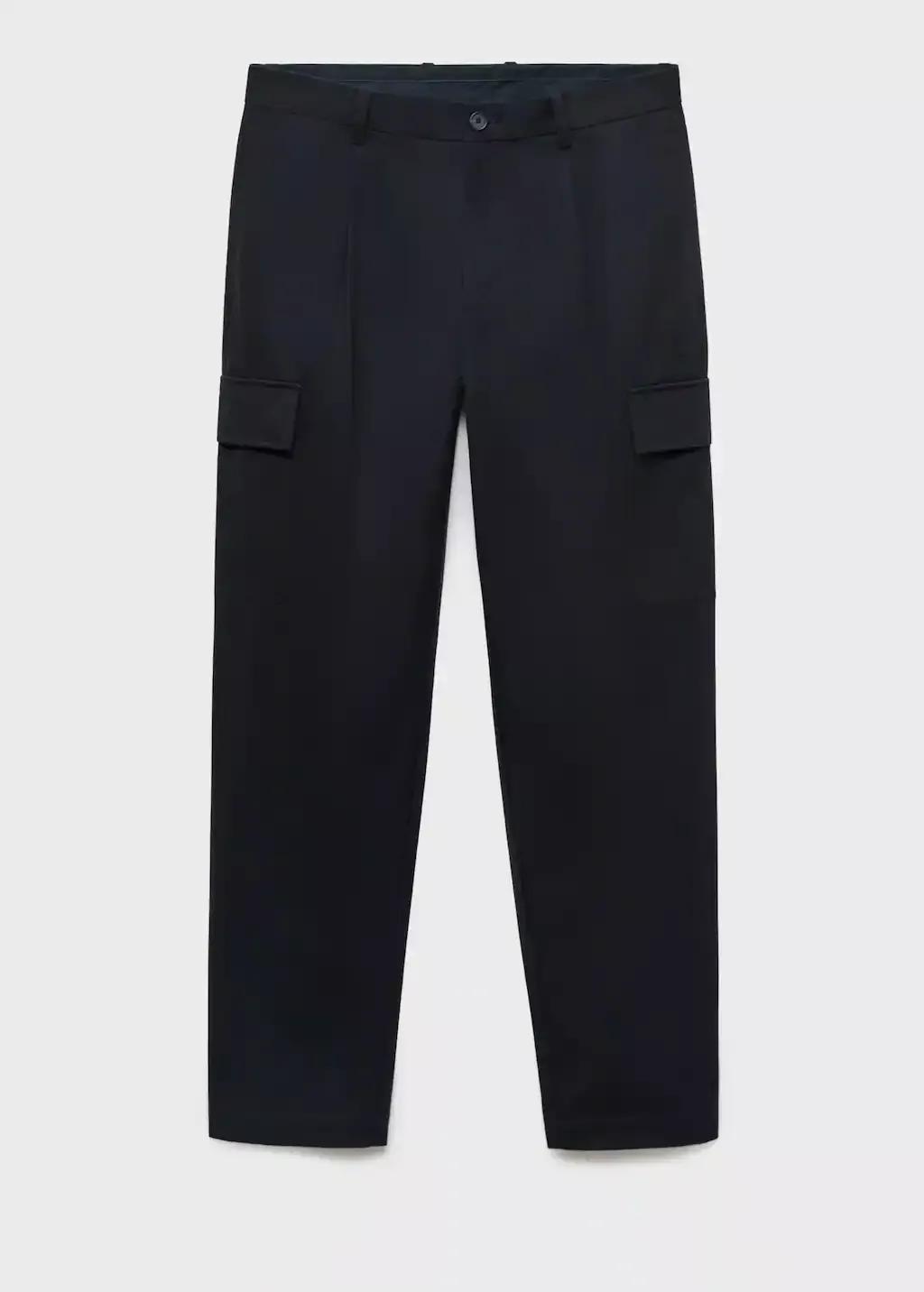 Navy Regular Fit Cotton Cargo Trousers, Navy, large image number 0