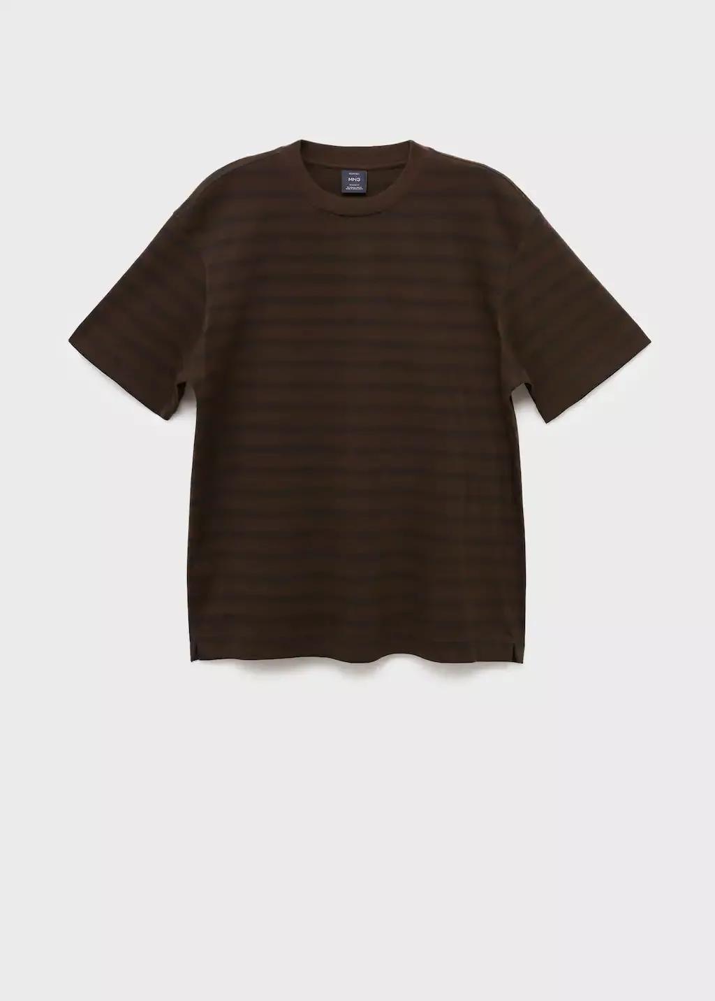 Brown 100% Cotton Relaxed-Fit Striped T-Shirt, Medium Brown, large image number 0