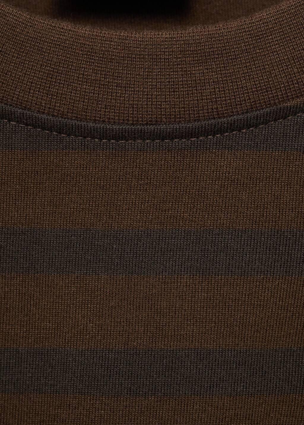 Brown 100% Cotton Relaxed-Fit Striped T-Shirt, Medium Brown, medium