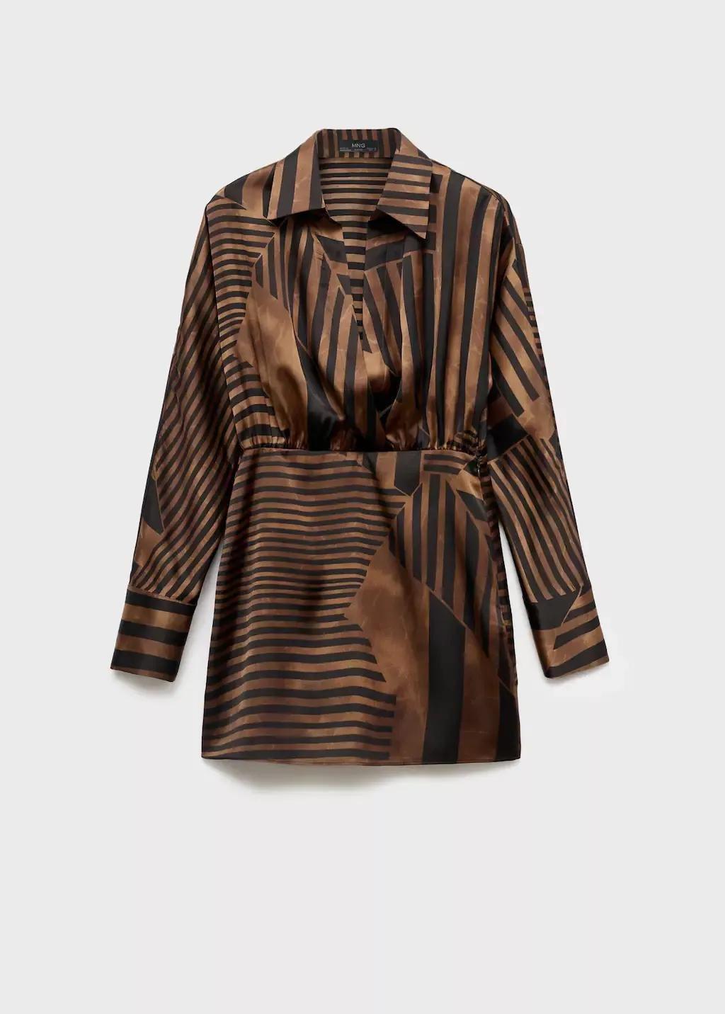 Brown Striped Satin Dress, , medium