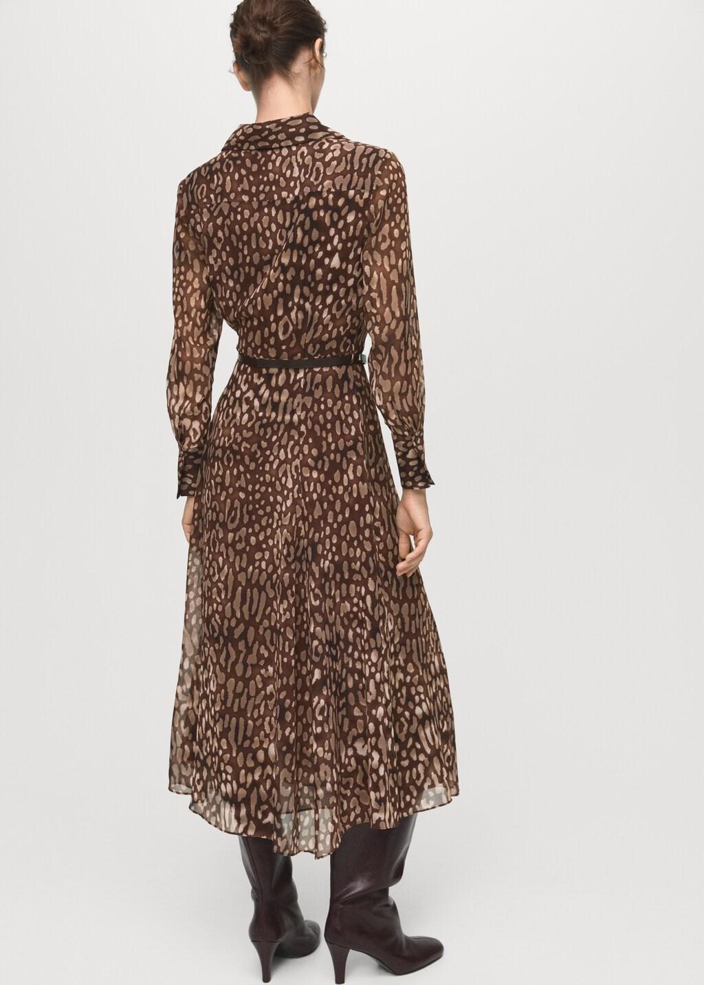 Brown Leopard-Print Shirt Dress With Belt, Brown, large image number 2