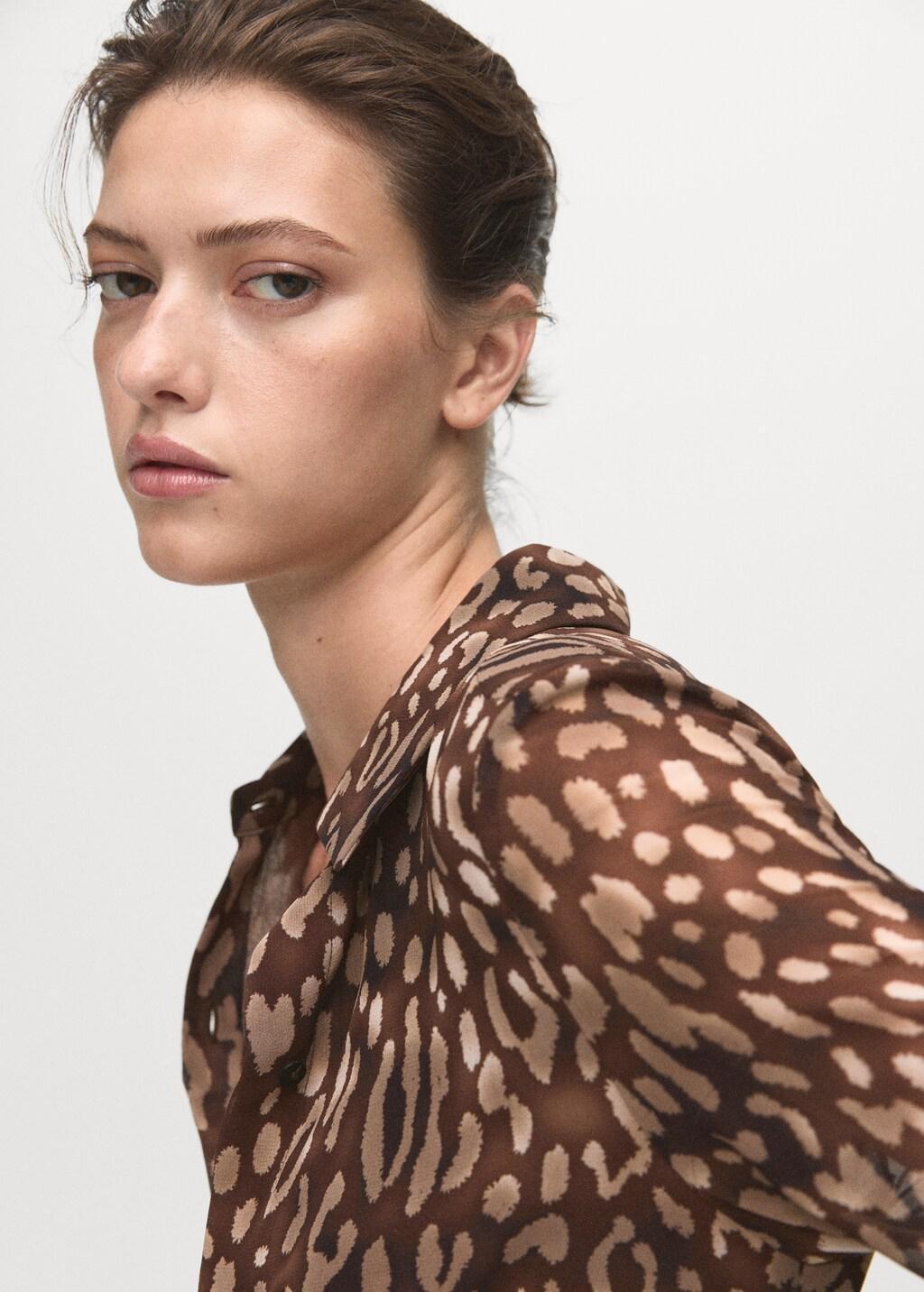 Brown Leopard-Print Shirt Dress With Belt, Brown, large image number 4