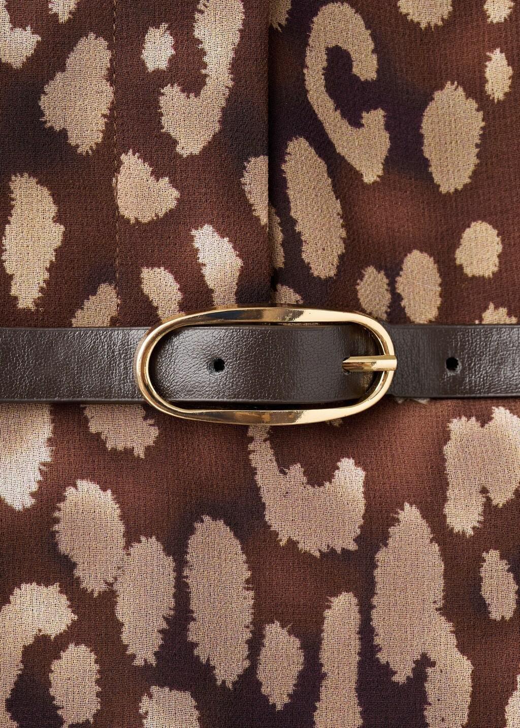 Brown Leopard-Print Shirt Dress With Belt, Brown, large image number 5