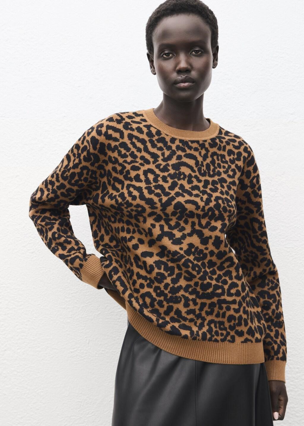 Brown Leopard-Print Knitted Sweater, 0201_05, large image number 3