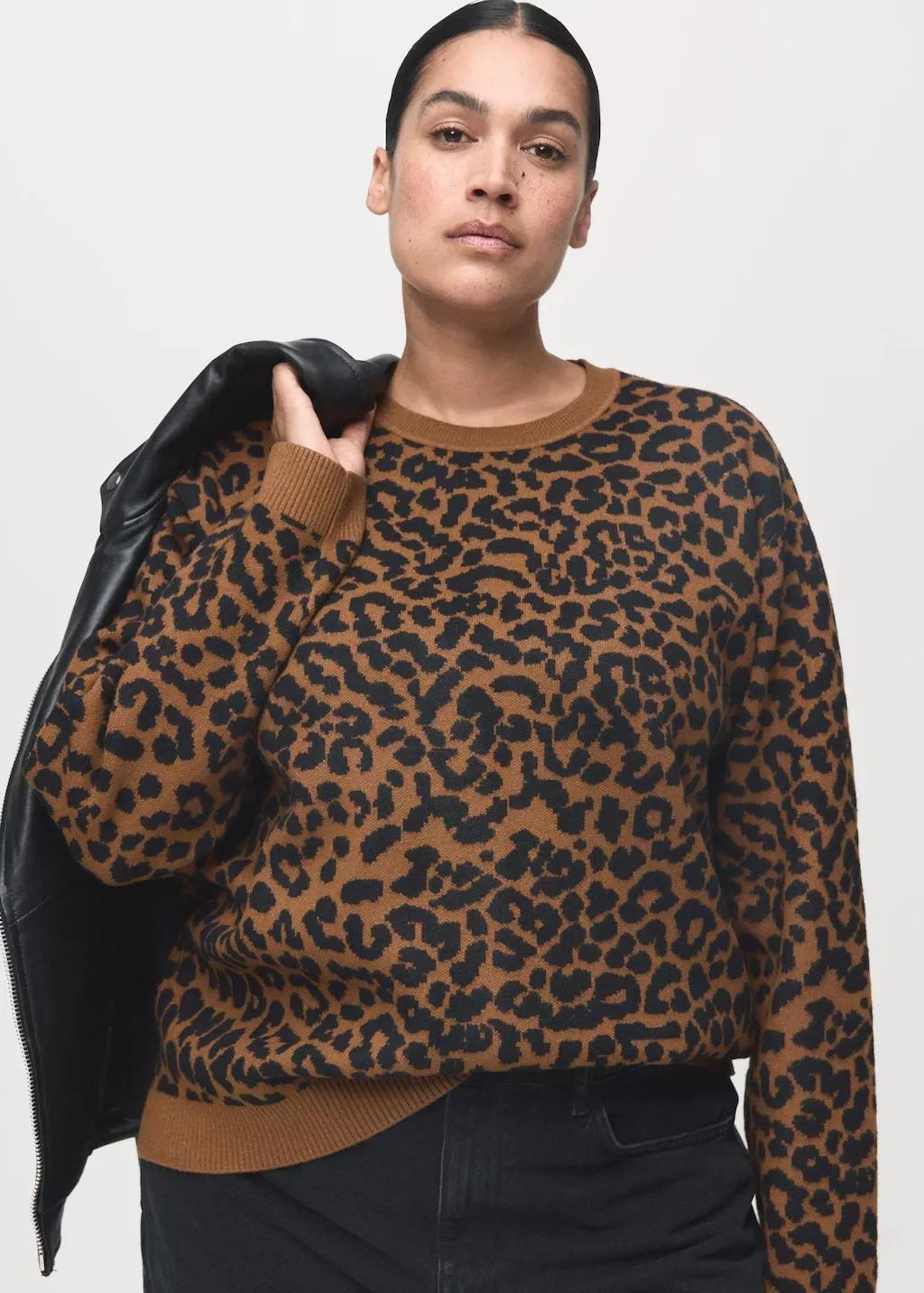 Brown Leopard-Print Knitted Sweater, 0201_05, large image number 6
