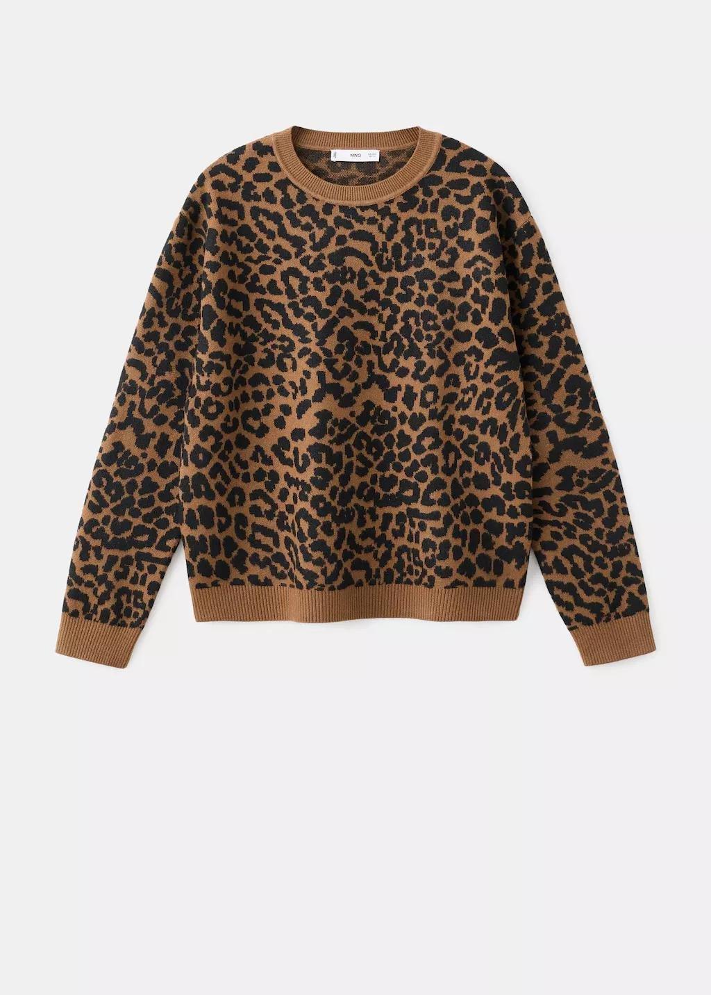 Brown Leopard-Print Knitted Sweater, 0201_05, large image number 8