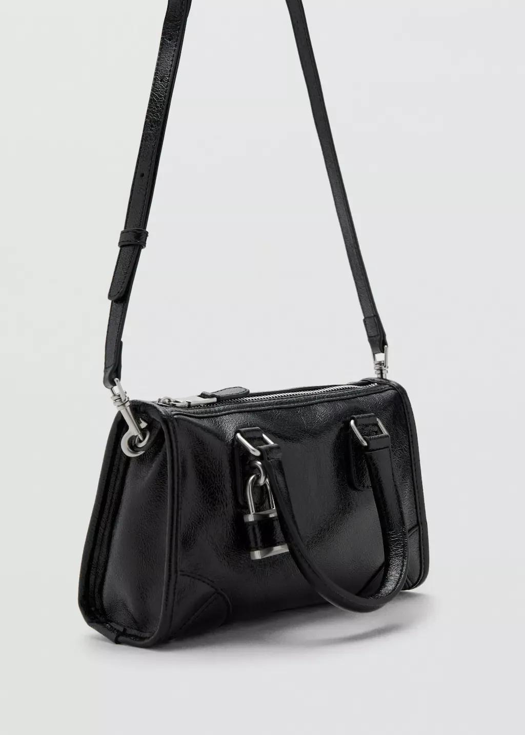 Black Mini Bag With Glossy Finish Handles, 0201_99, large image number 1